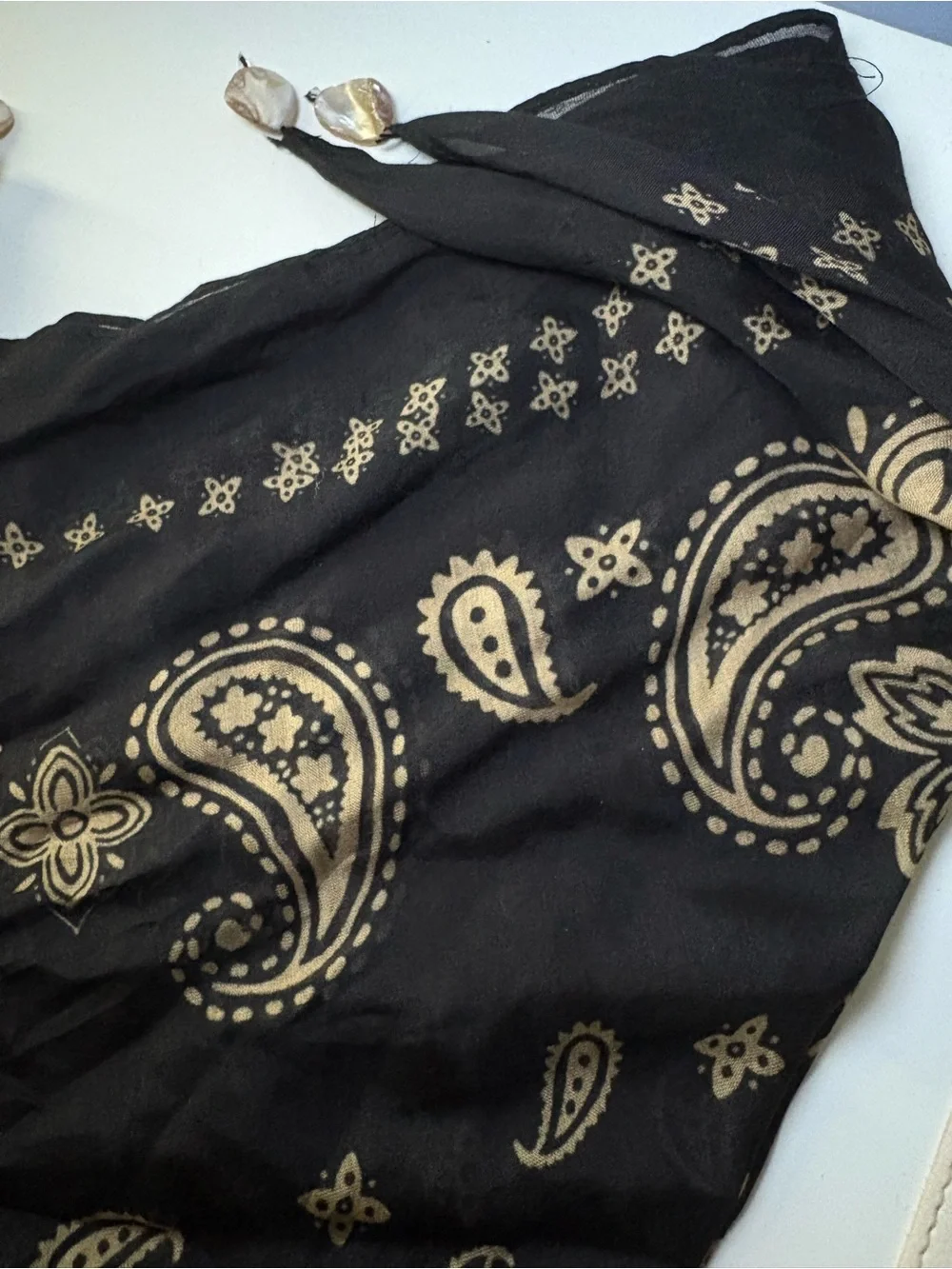 Urban Outfitters Black Bandana Scarf Hair Accessory with Gold Paisley Print
